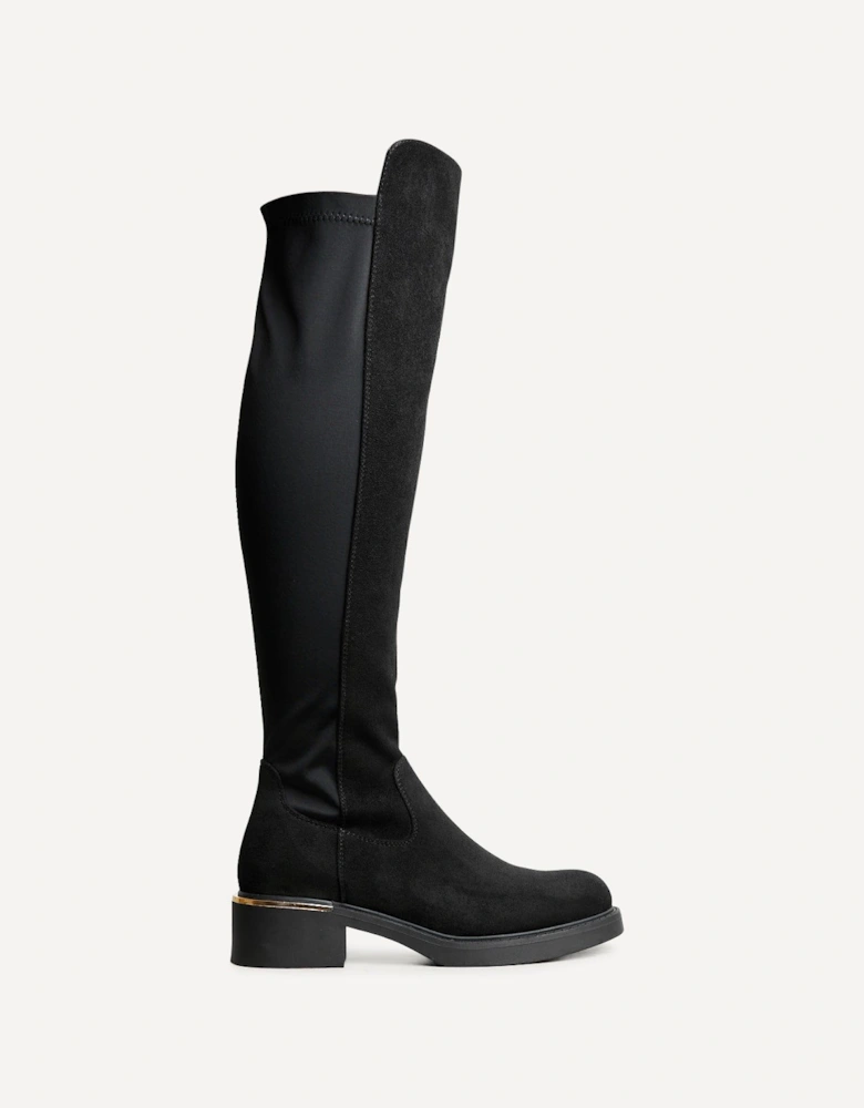 Sawyer Black Faux Suede Knee High Classic Riding Boot