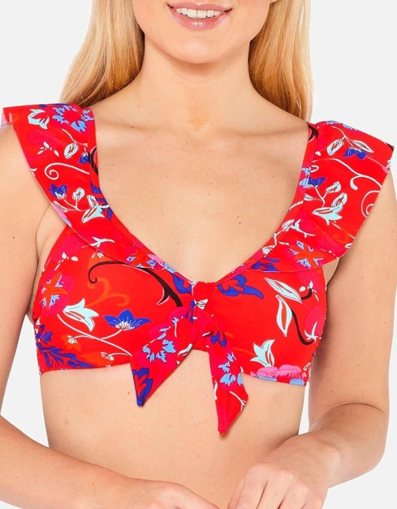 Bardot Frill Tie Front Bikini Top
