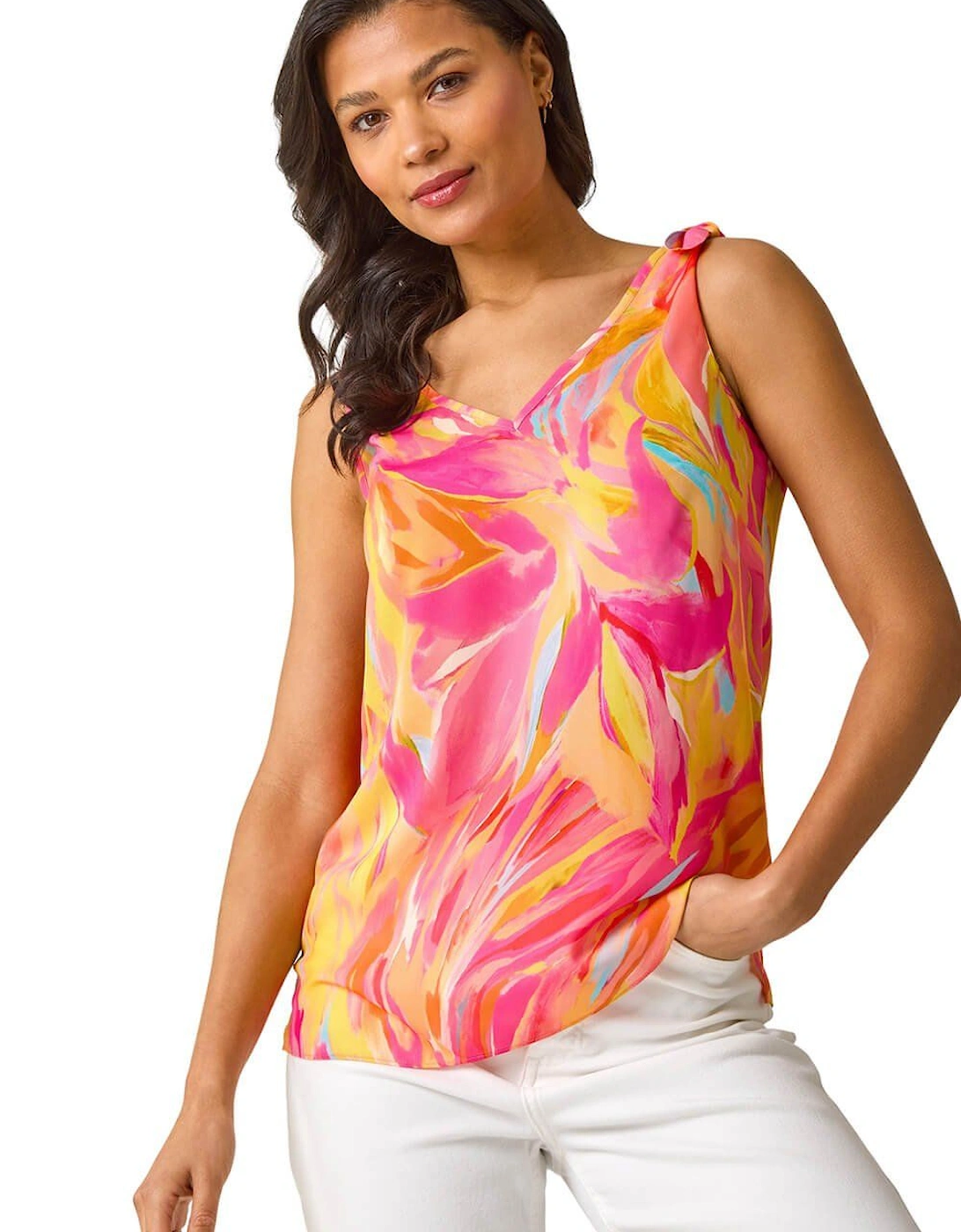 Abstract Print V-Neck Cami Top, 2 of 1