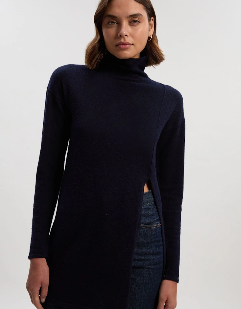 Cashmere Blend Deep Slip Longline Knit Top