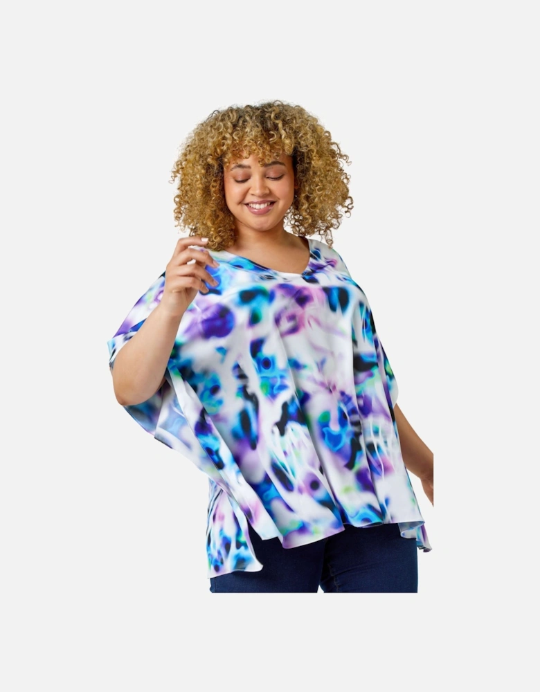Curve Watercolour V-Neck Chiffon Tunic Top