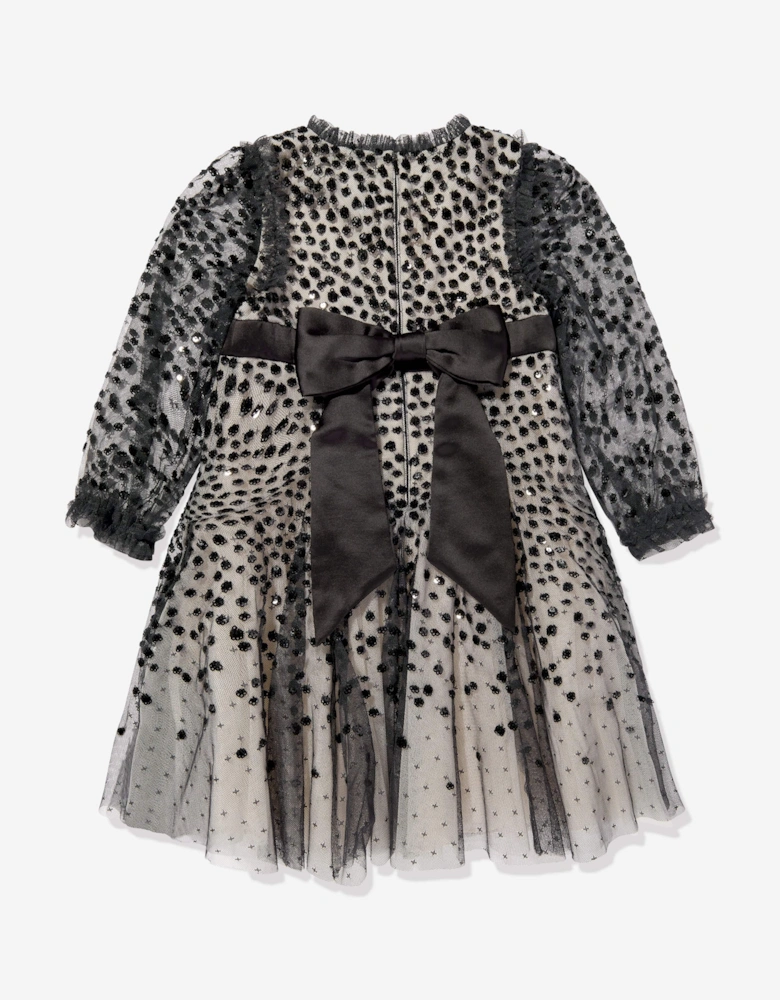 Girls Dappled Sequin Long Sleeve Dress in Black