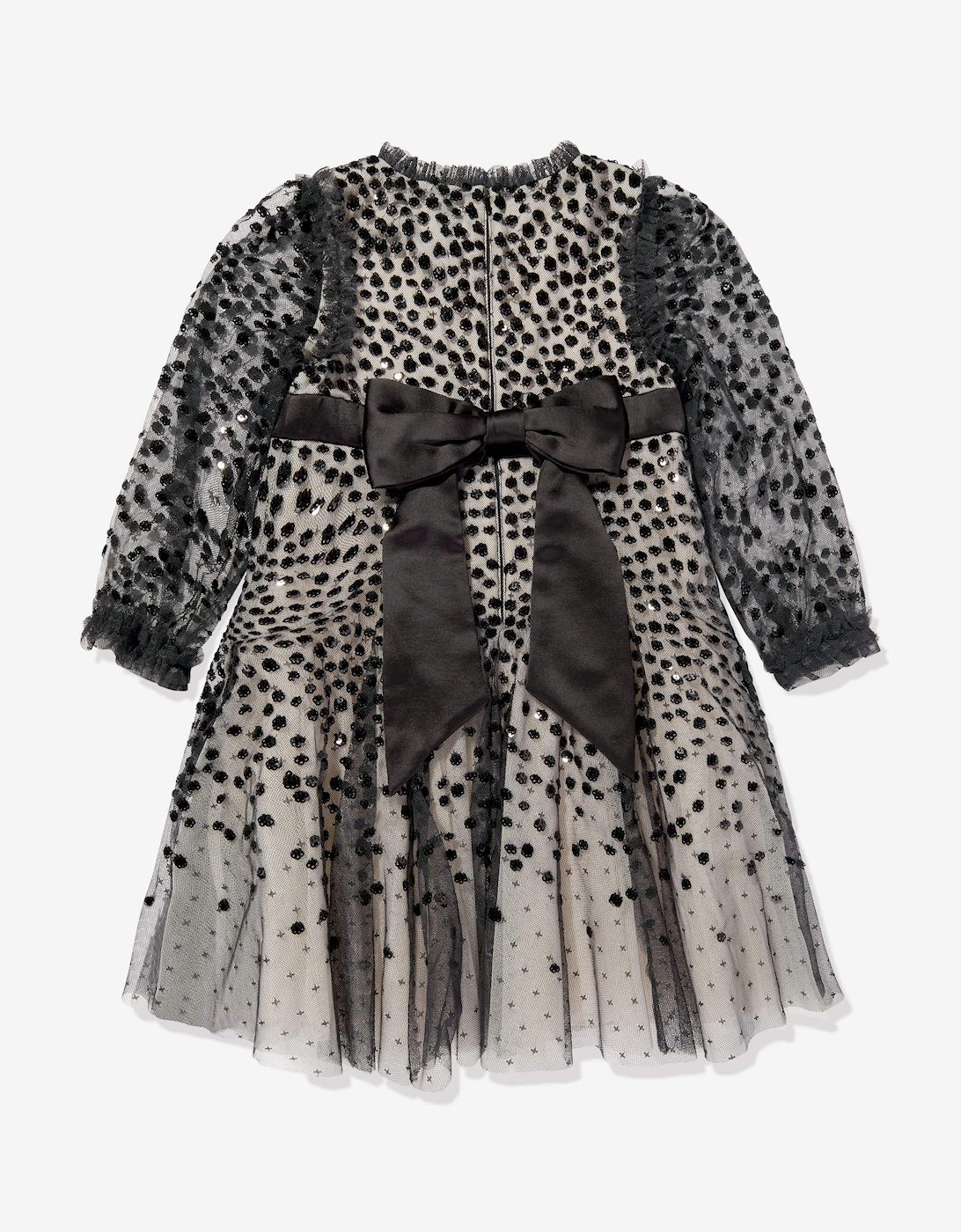 Girls Dappled Sequin Long Sleeve Dress in Black