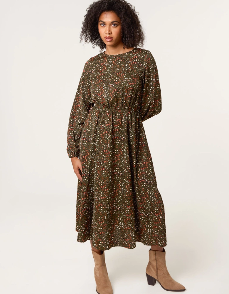 Khaki Animal Print Midi Dress
