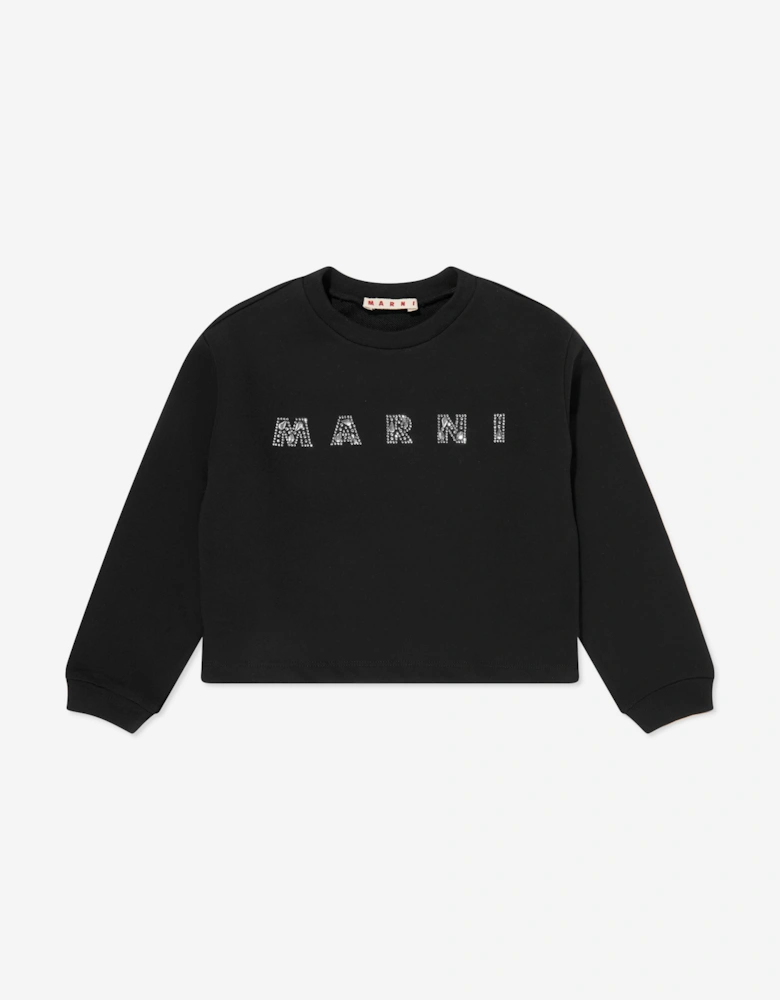 Girls Studded Gem Logo Sweatshirt in Black