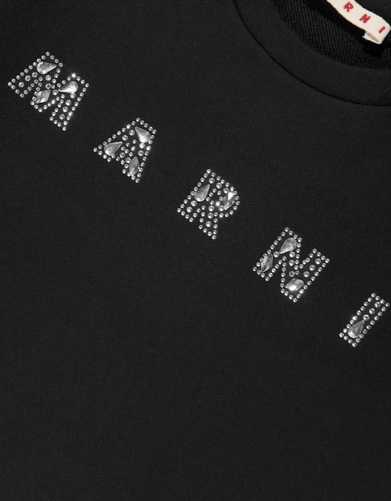 Girls Studded Gem Logo Sweatshirt in Black