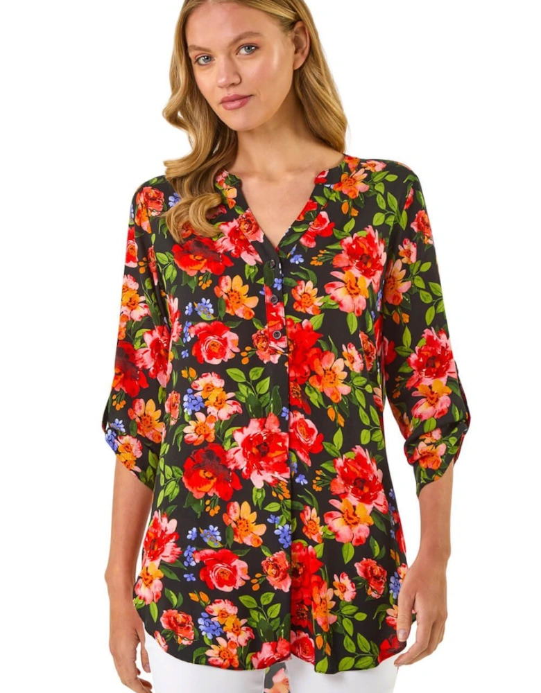 Floral Longline Button Top