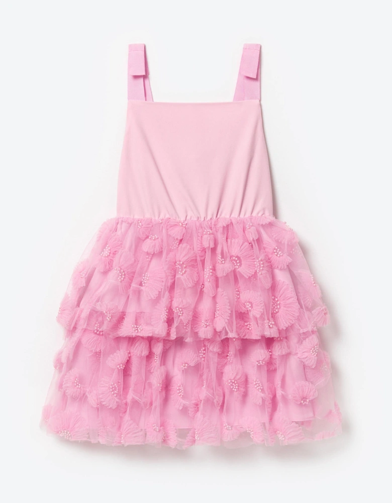 Girls Jersey and Tulle Dress in Pink