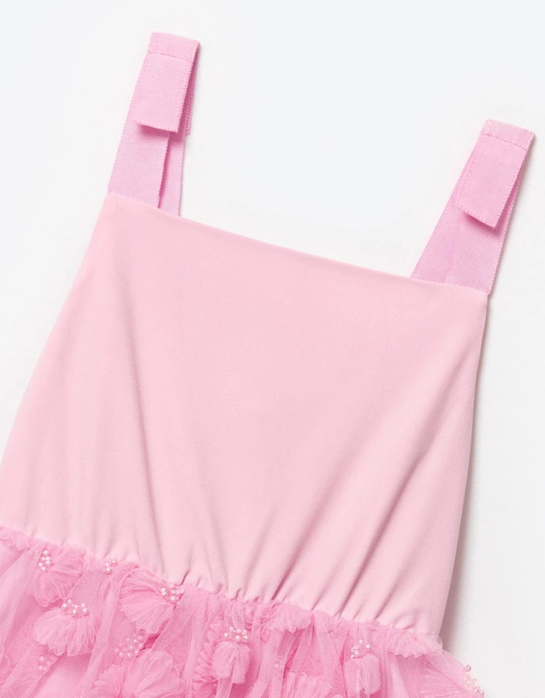 Girls Jersey and Tulle Dress in Pink