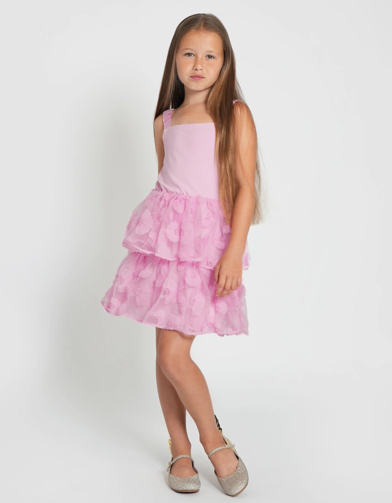Girls Jersey and Tulle Dress in Pink