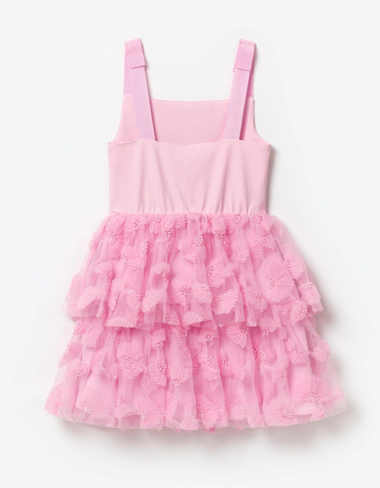 Girls Jersey and Tulle Dress in Pink