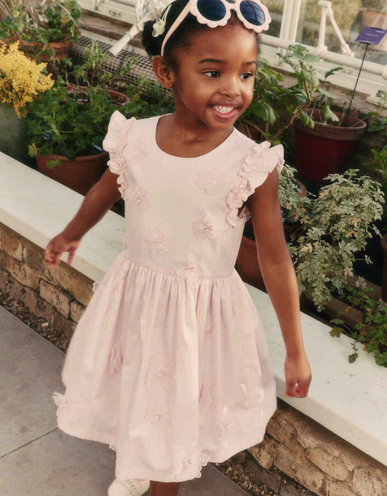 Girls Cotton Flower Dress in Pink