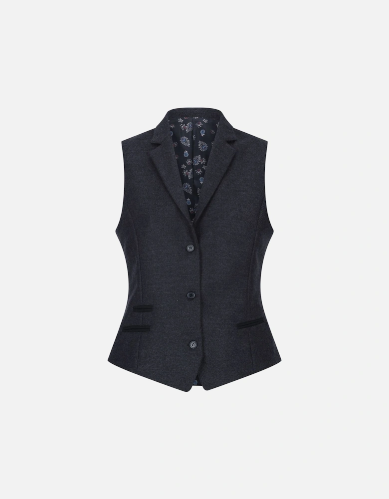 Womens Herringbone Check Tweed Waistcoat Wool Blend Vest