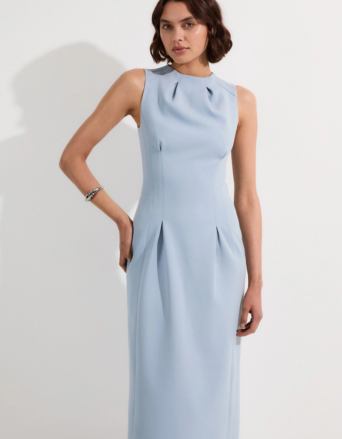Tall Structured Crepe Sleeveless Tailored Pencil Midi Dress, 2 of 1