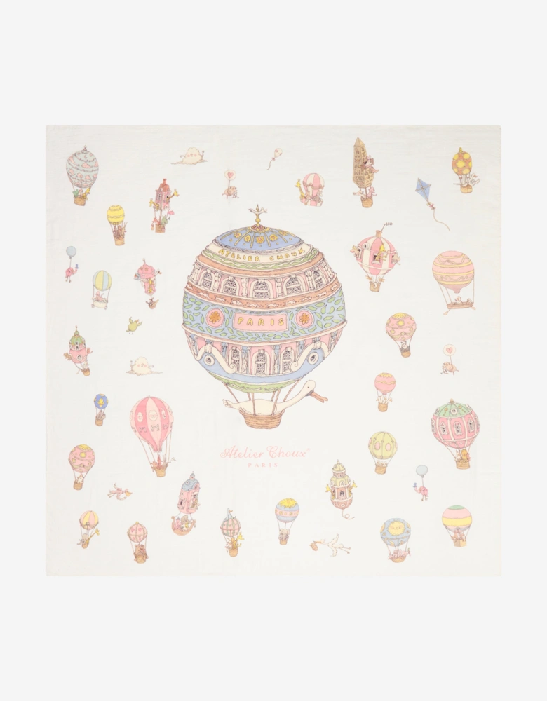 Baby Grand Carré Hot Air Balloons Blanket in White (200cm)