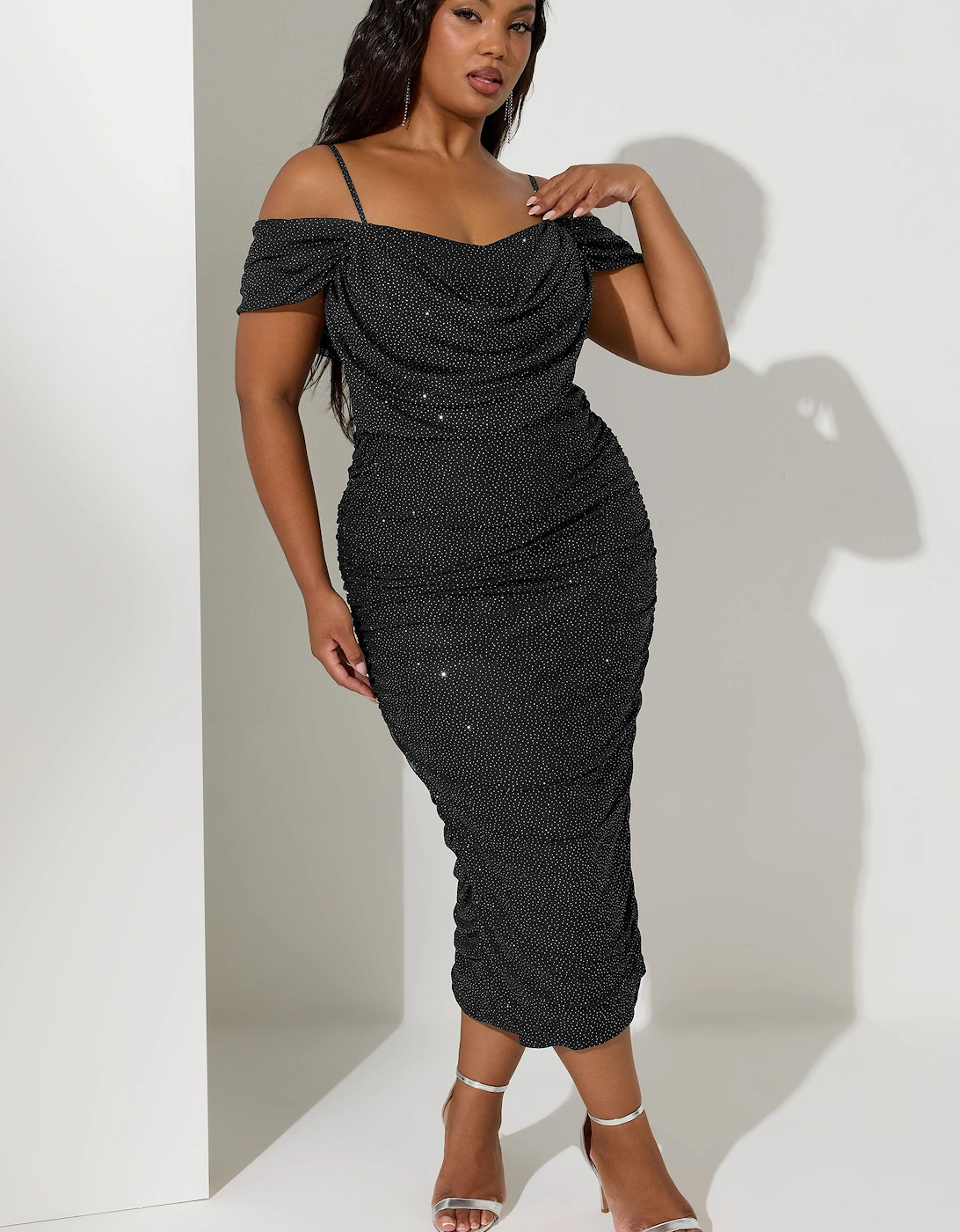 Cold Shoulder Glitter Mesh Dress, 2 of 1
