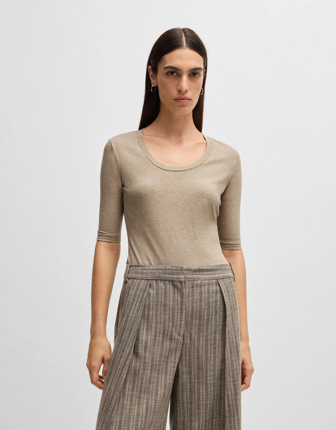 Hugo Boss Women's Effilie2 Scoop-Neck Top - Grey - Size: 10/8