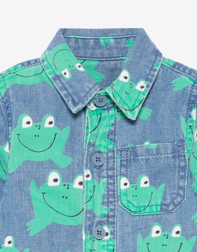 Baby Boys Denim Frog Shirt in Blue
