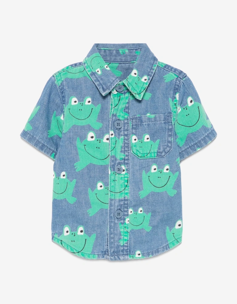 Baby Boys Denim Frog Shirt in Blue