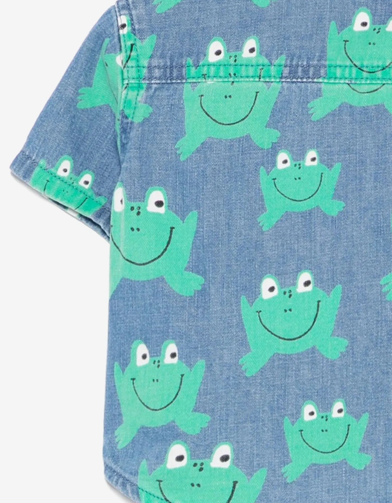 Baby Boys Denim Frog Shirt in Blue