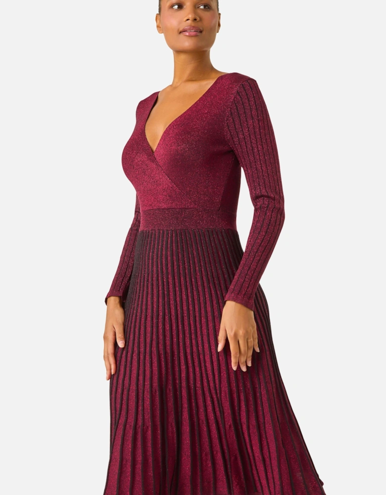Metallic Wrap Knitted Midi Dress