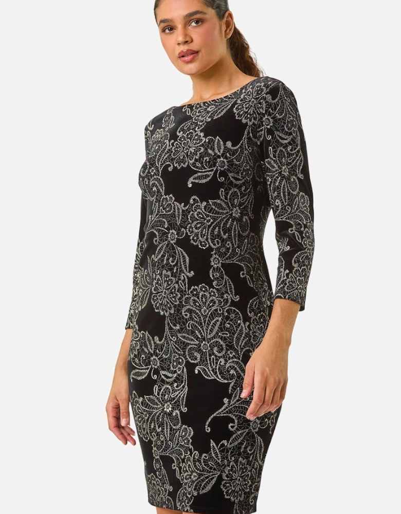 Paisley Print Velvet Shift Dress