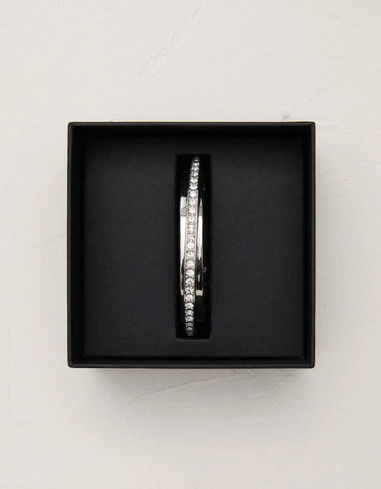Silver Tone Crystal Diagonal Cuff