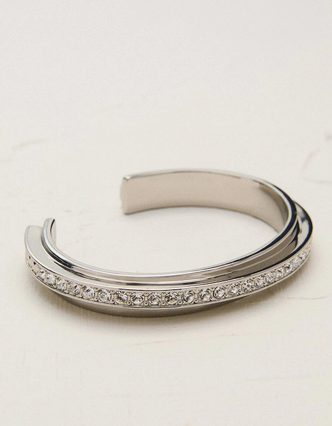 Silver Tone Crystal Diagonal Cuff