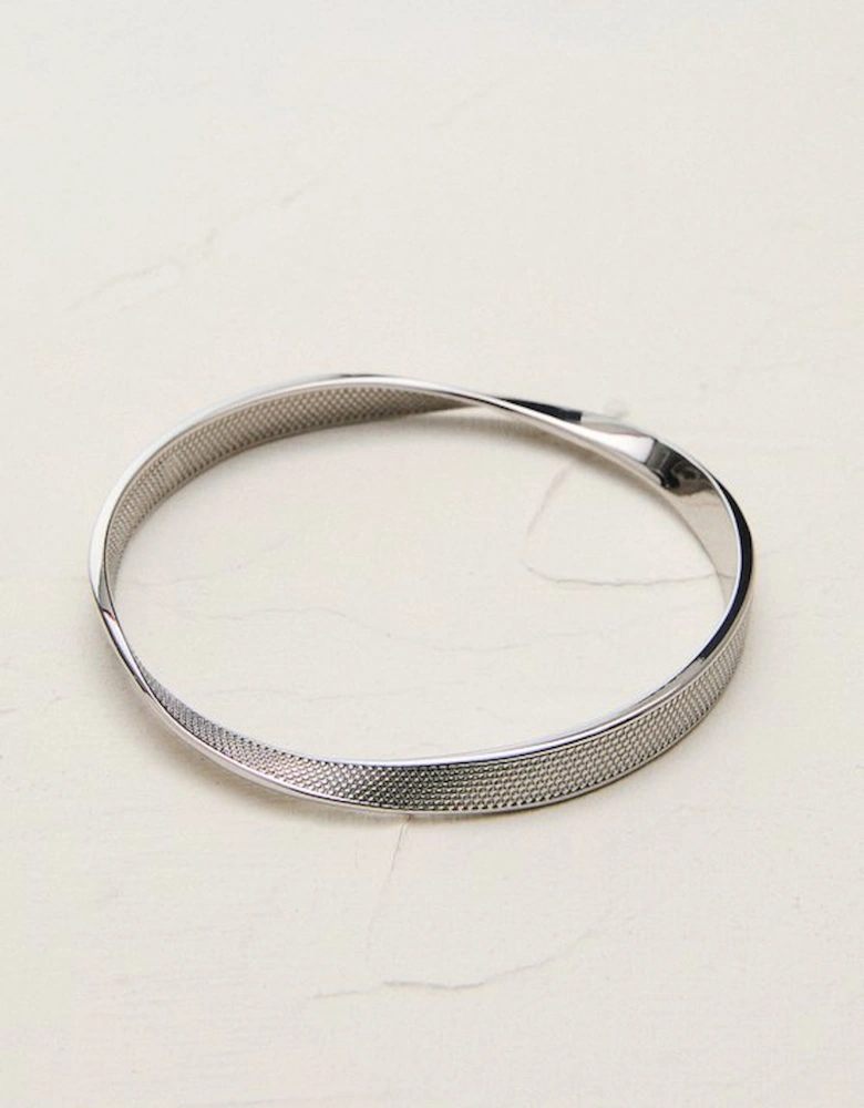 Silver Tone Textured Twist Narrow Bangle
