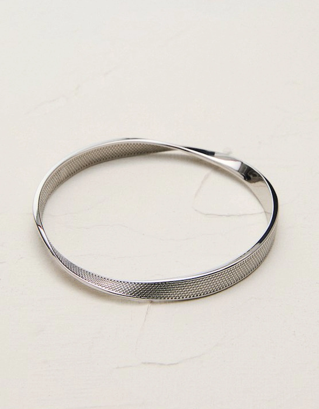 Silver Tone Textured Twist Narrow Bangle