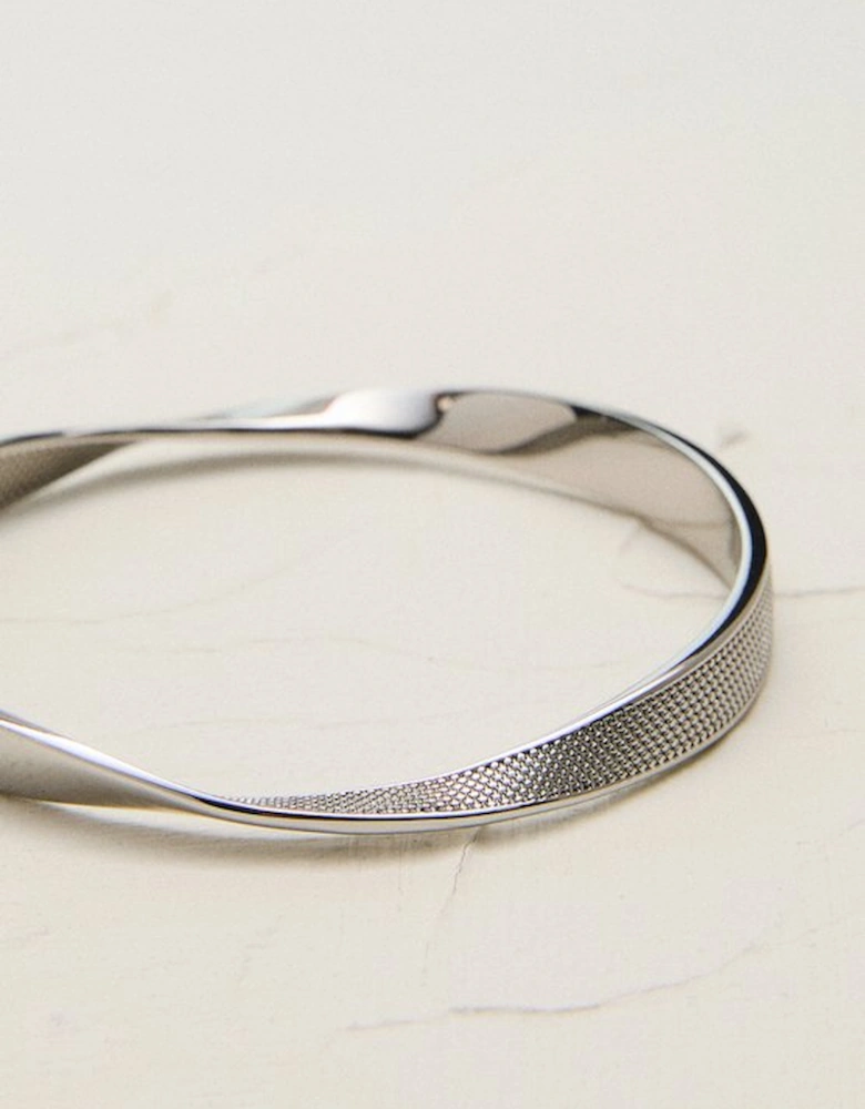 Silver Tone Textured Twist Narrow Bangle