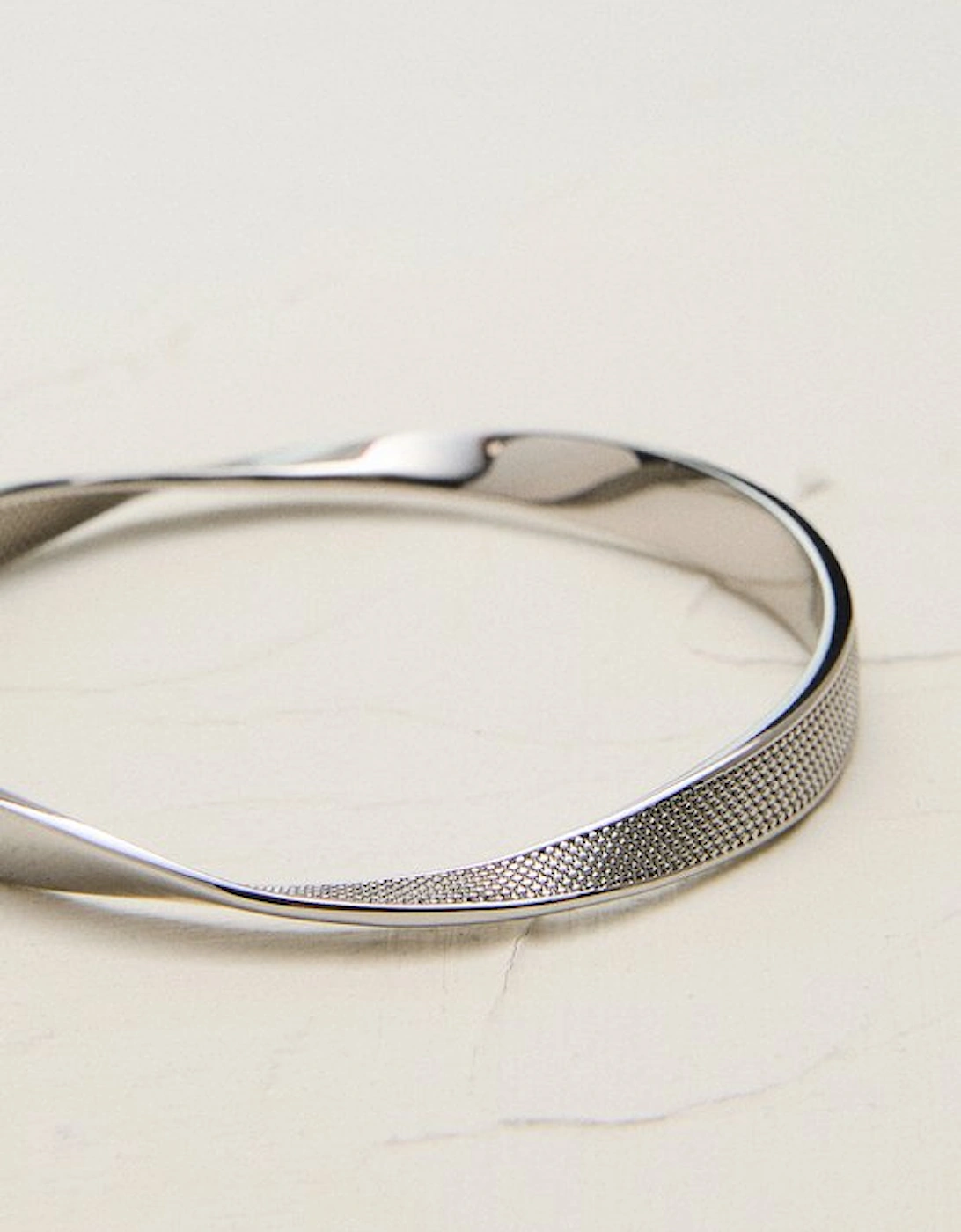 Silver Tone Textured Twist Narrow Bangle