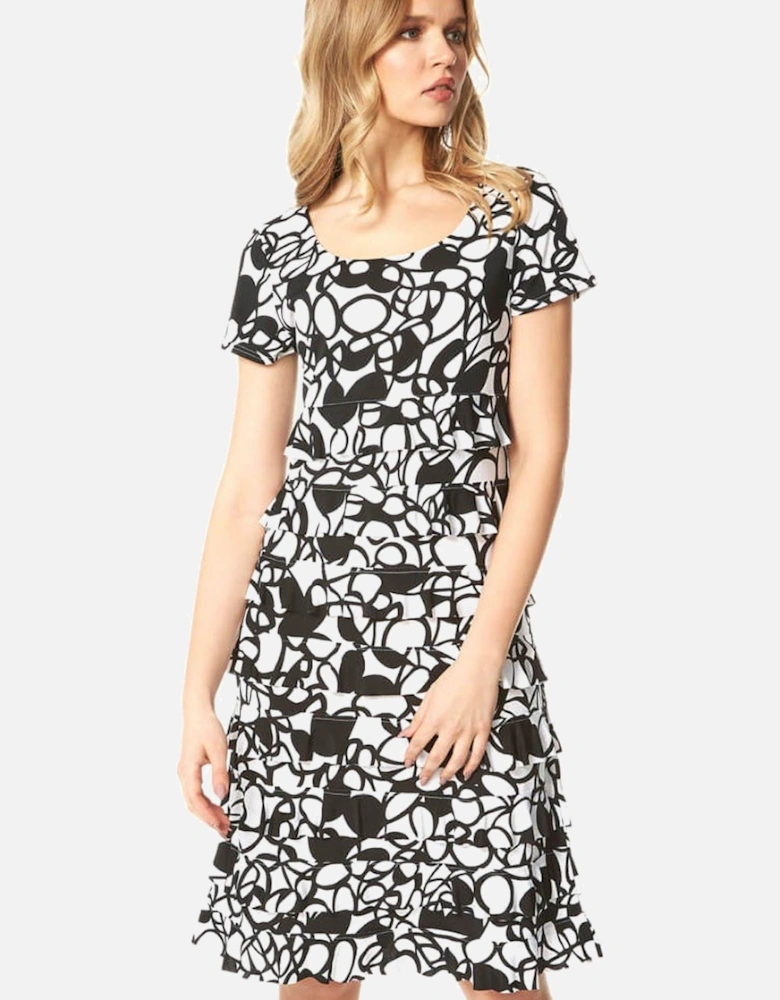 Monochrome Print Frill Tiered Dress