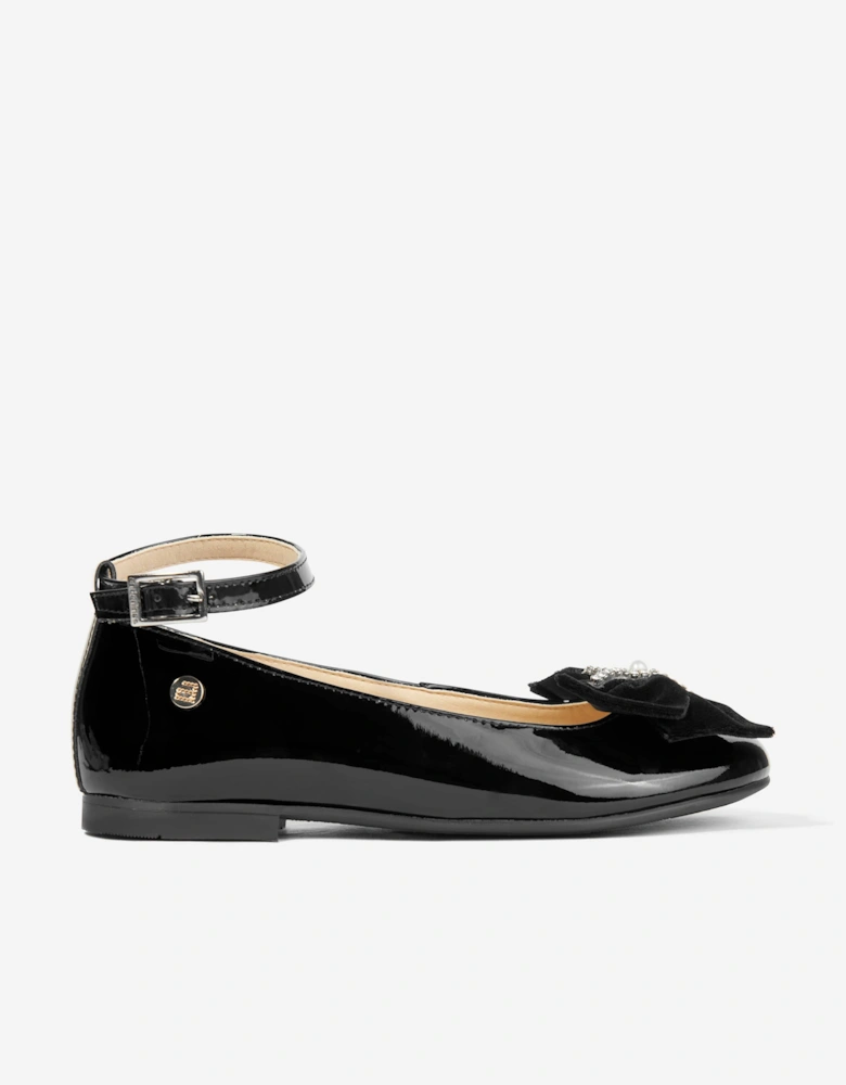 Girls Patent Leather Bow Ankle Strap Shoes in Black