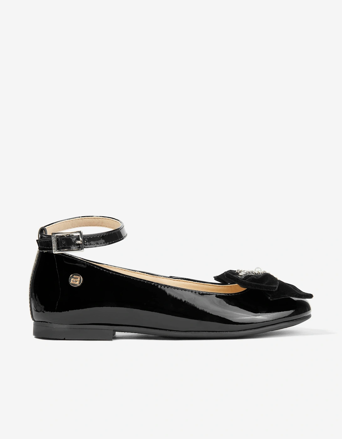 Girls Patent Leather Bow Ankle Strap Shoes in Black, 5 of 4
