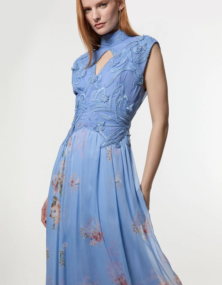 Floral Applique Lace Maxi Dress