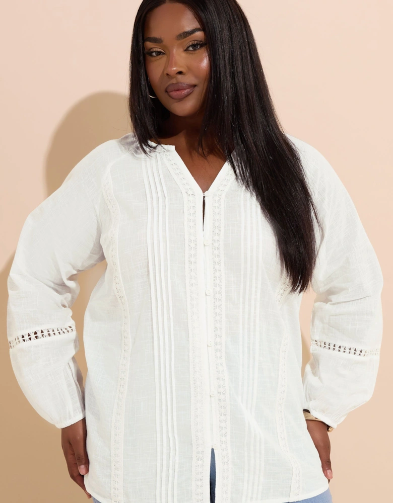 Crochet Trim Pleated Blouse
