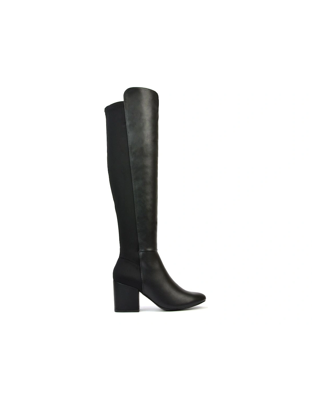 ‘Falcon’ Black Knee High Boots Elasticated Calf Fit Mid Block Heel, 2 of 1