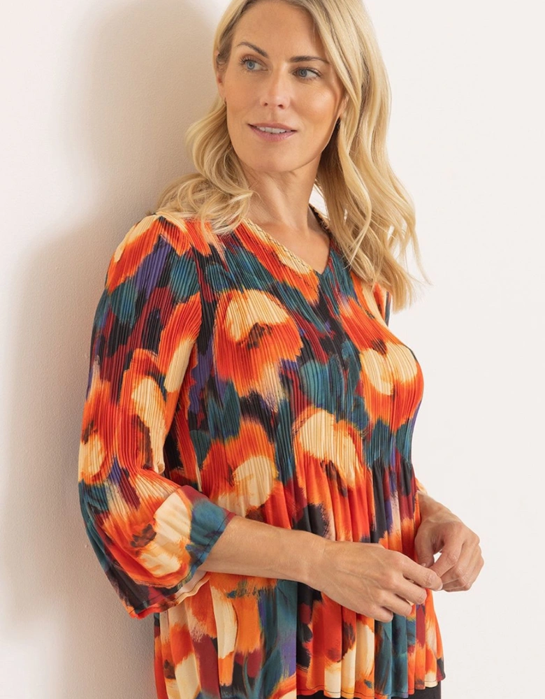 Floral Printed V Neck Pleated Top