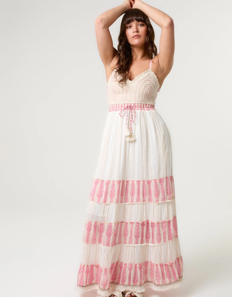 Pink Crochet Lurex Tiered Dress