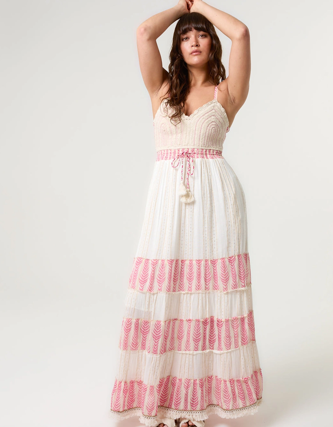 Pink Crochet Lurex Tiered Dress, 2 of 1
