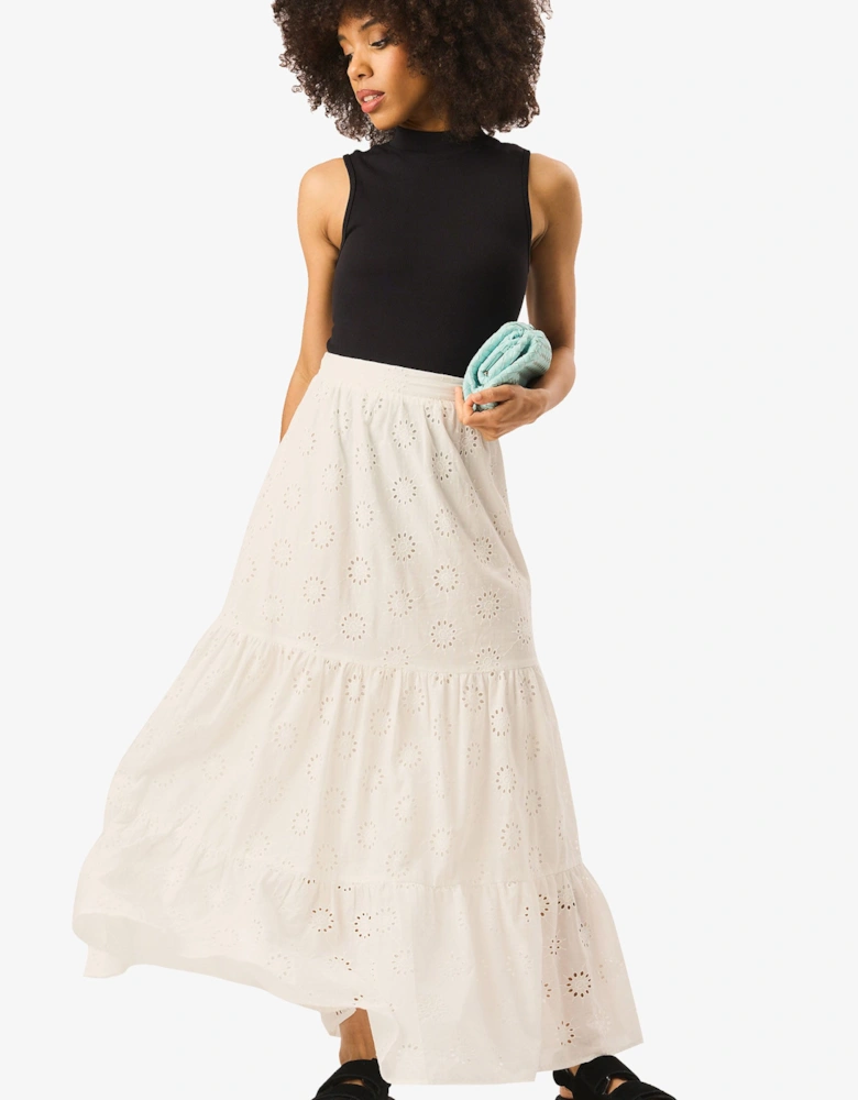 White Tiered Lace Embroidered Long Skirt