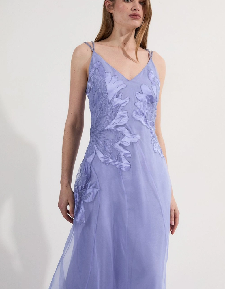 Satin Applique Woven Maxi Dress