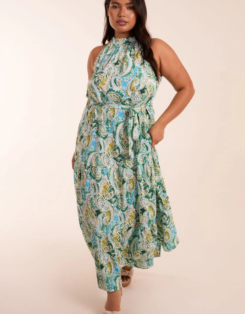 Curve Halter Neck Paisley Maxi Dress