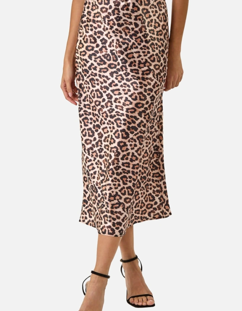 Woven Animal Print Satin Skirt
