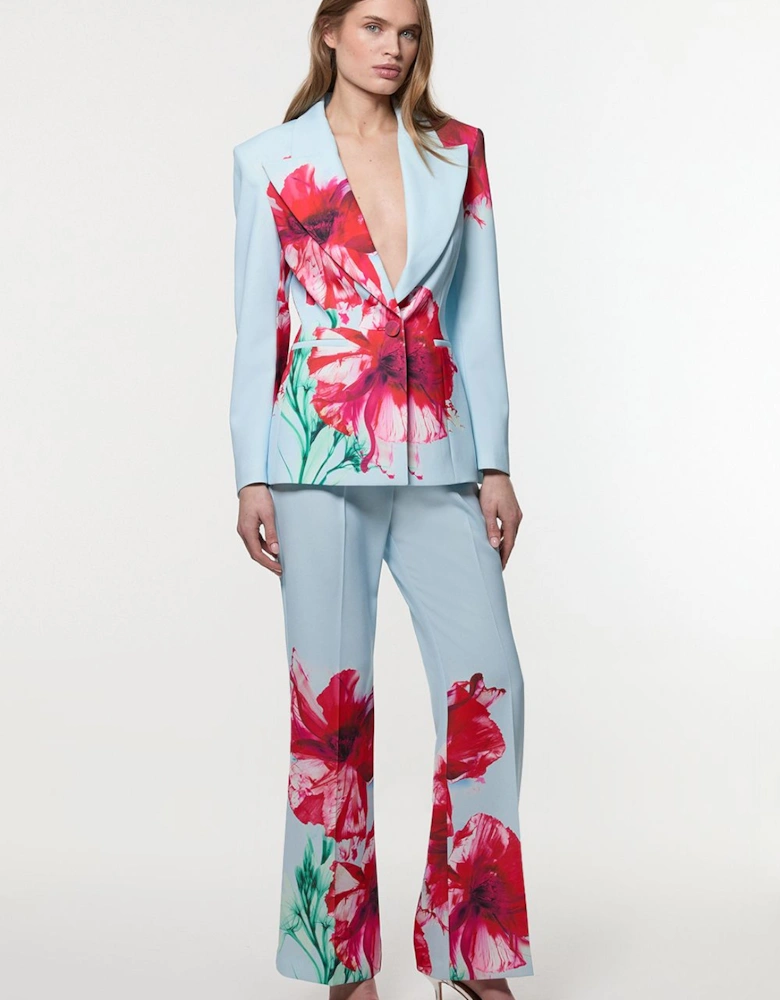 Tailored Crepe Placed Floral Wide Leg Trouser