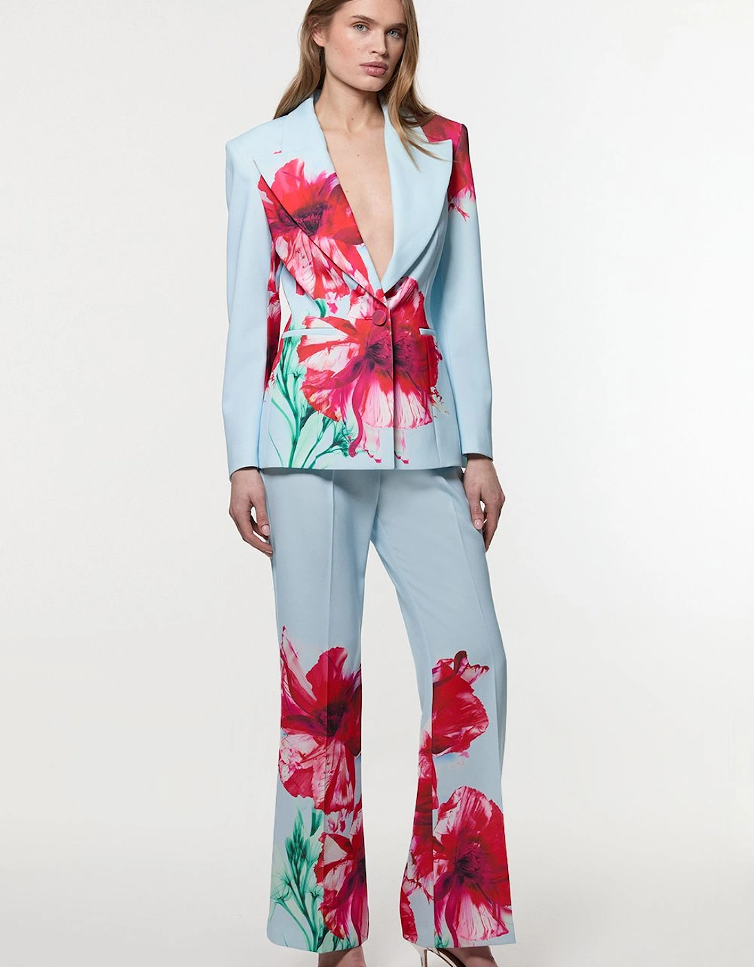 Tailored Crepe Placed Floral Wide Leg Trouser, 2 of 1
