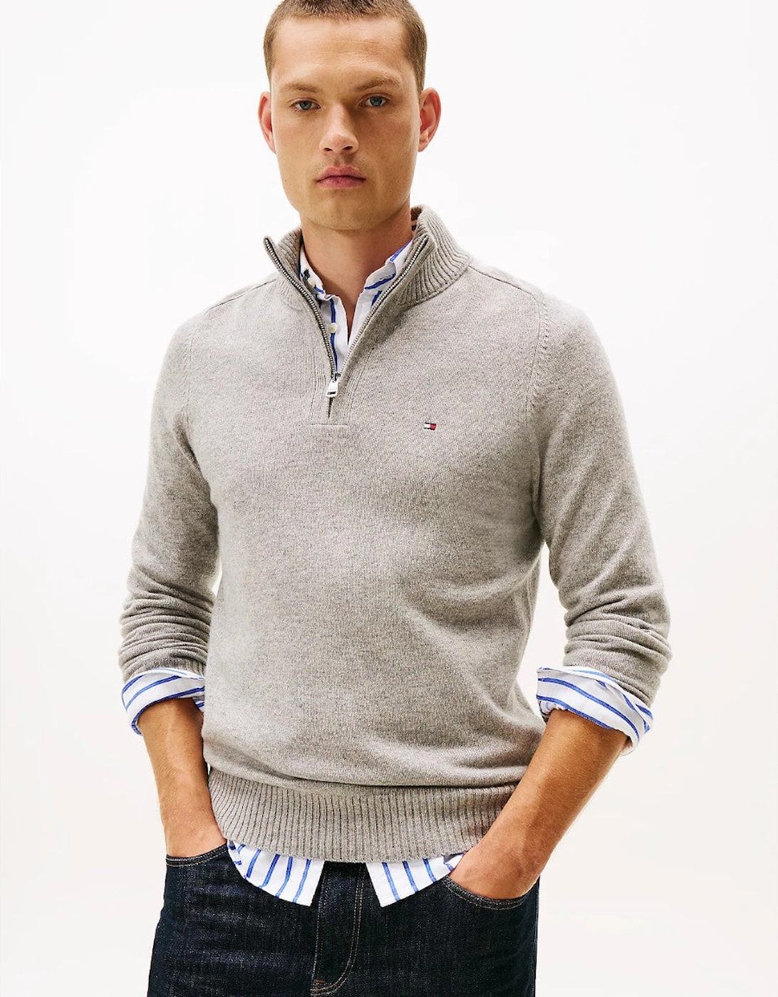 Lambswool Half Zip Sweater PO1 Light Grey Heather