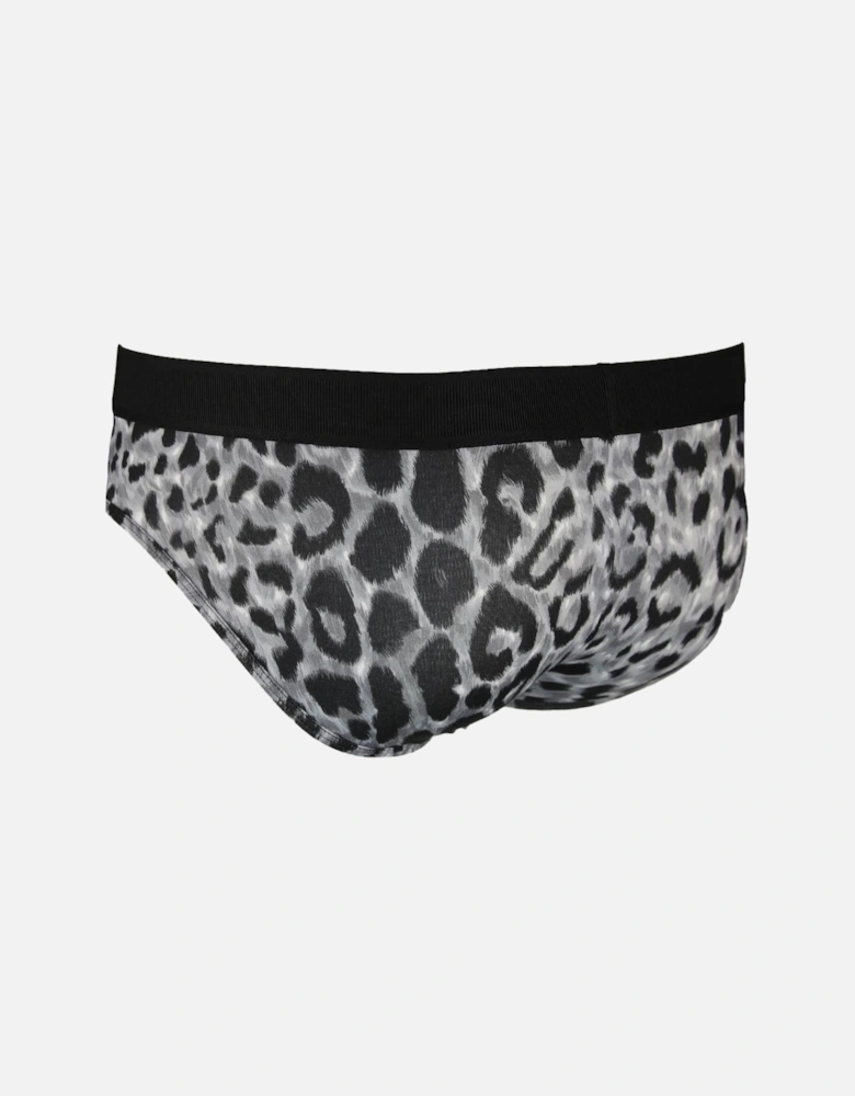 Organic Jersey Topeka Stretch Leopard Brief Low Rise with Waistband, Black/Grey