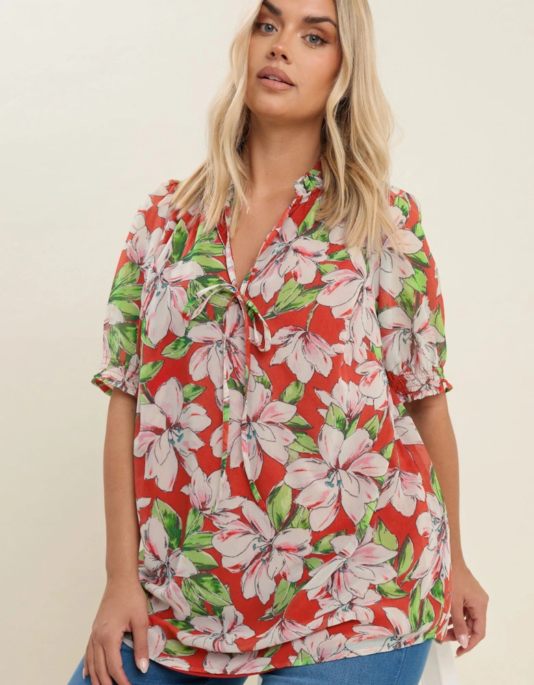 Floral Print Tie Front Blouse